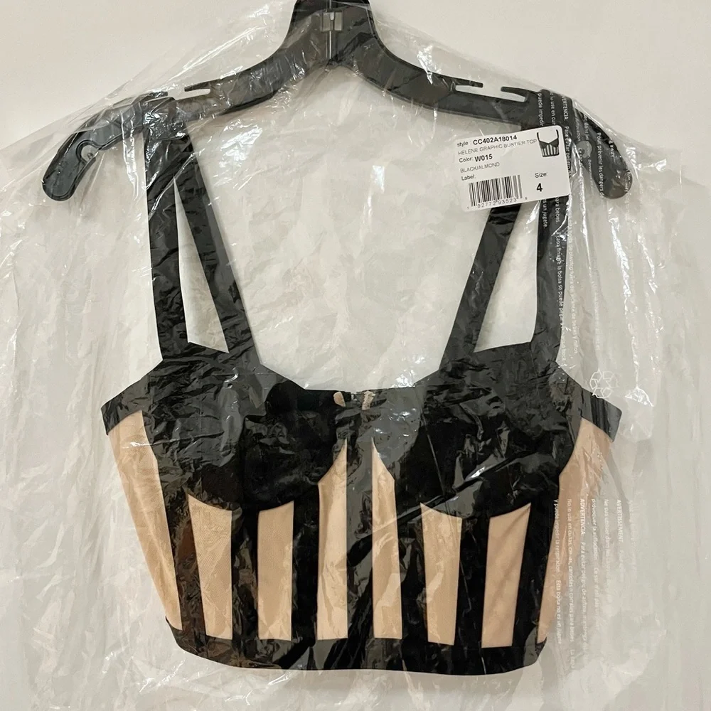 Alice + Olivia Helene Striped Bustier Top in Black/Almond - Picture 7 of 9